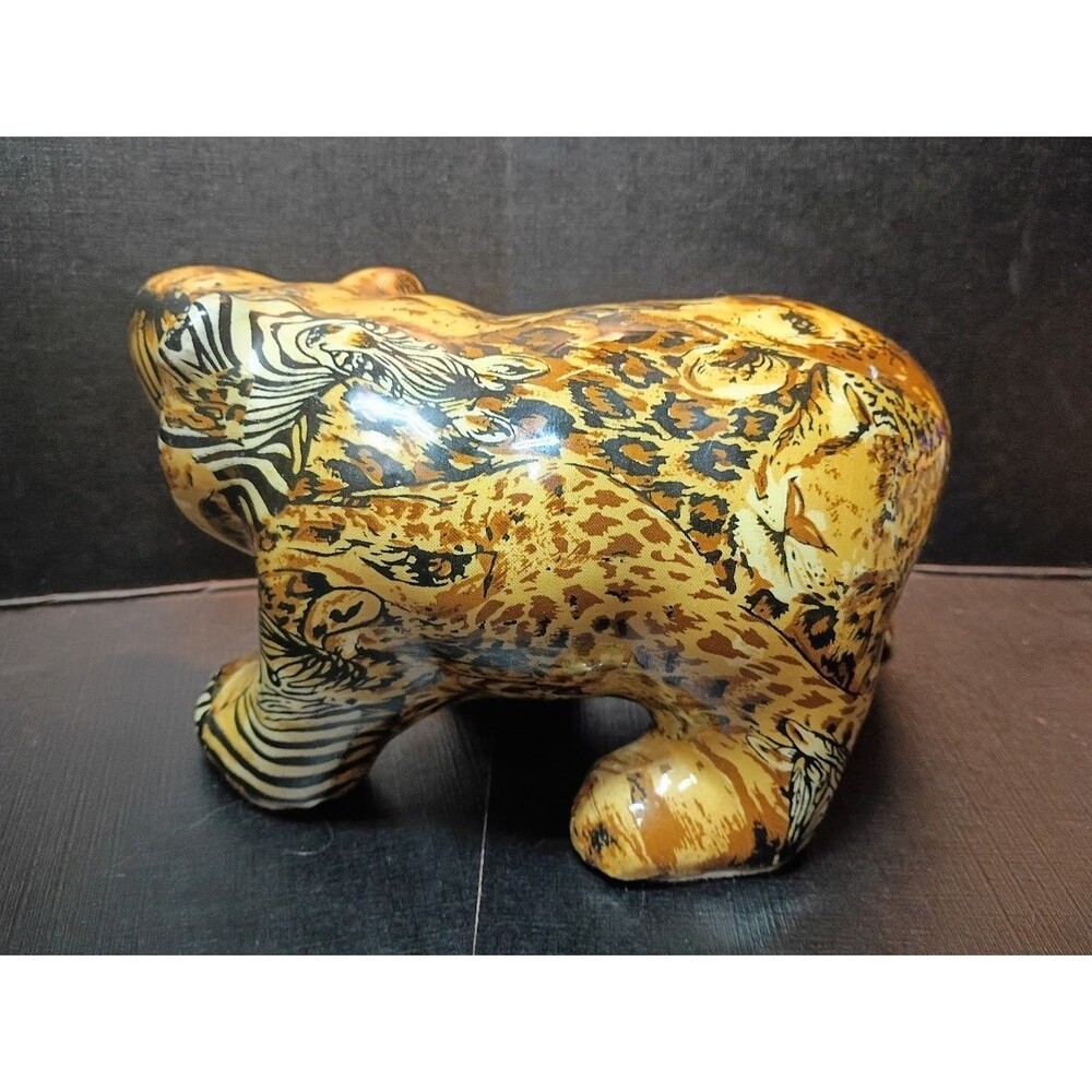 Vintage La Vie Safari Patchwork Bear Figurine Porcelain Wildlife Animal Print 9" - Picture 2 of 13